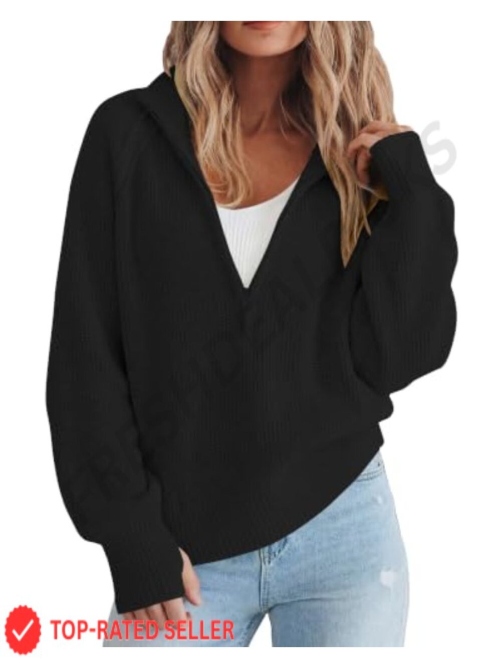 Waffle Knit Quarter Zip Pullover Sweater Women Oversized Casual Fall